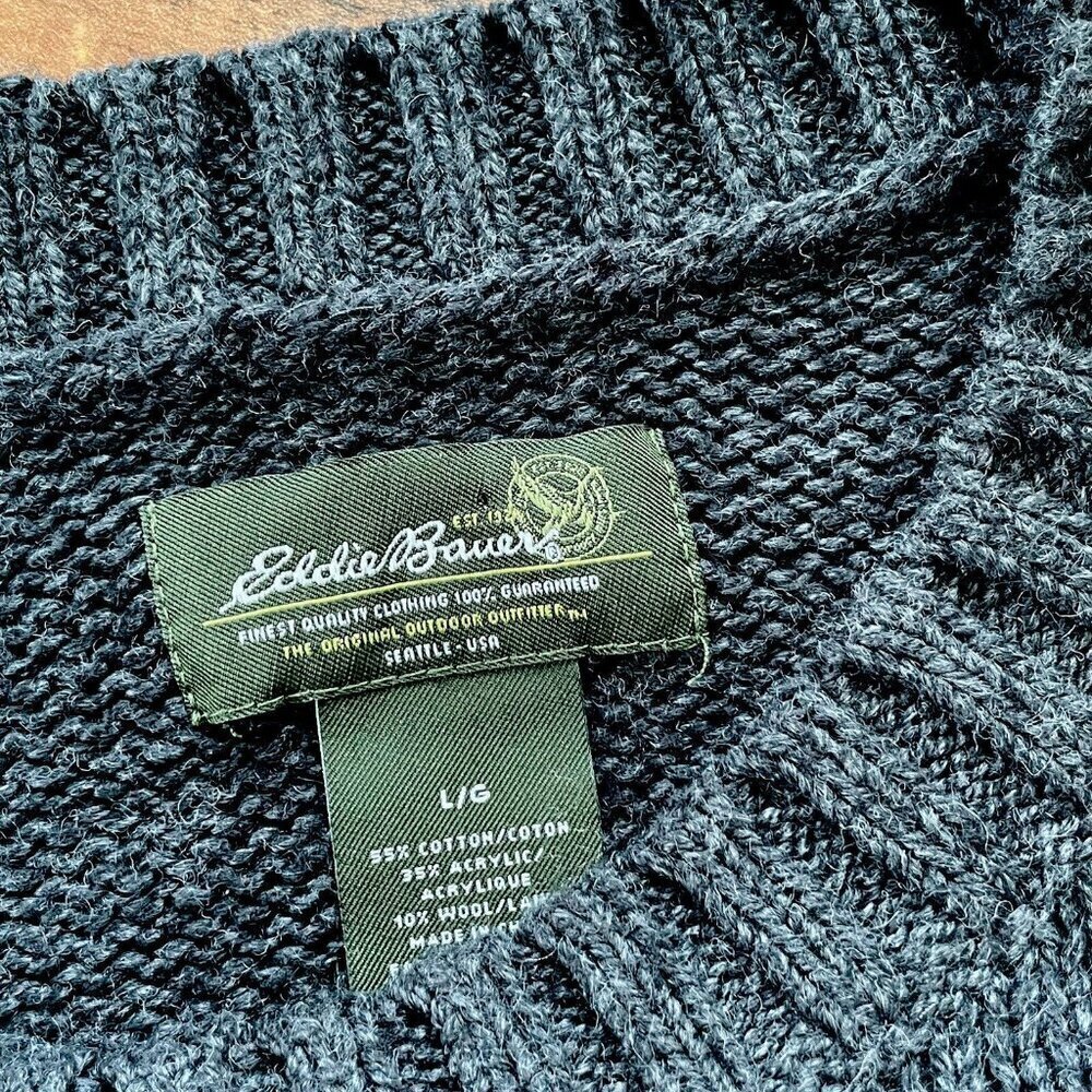 Eddie Bauer Mens Sweater Sz Large Gray Cotton Wool Ski Nordic Knit Pullover - Picture 7 of 7